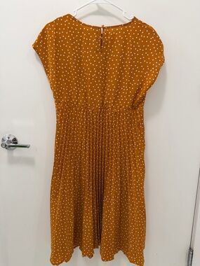 Polka Dot Pleated Midi Dress in Mustard
